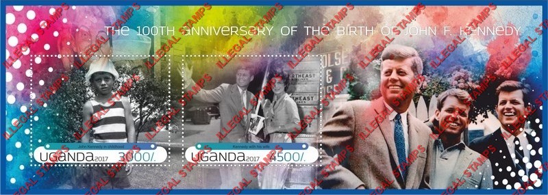 Uganda 2017 John F. Kennedy Illegal Stamp Souvenir Sheet of 2 Uganda 2017 John F. Kennedy Illegal Stamp Souvenir Sheet of 2