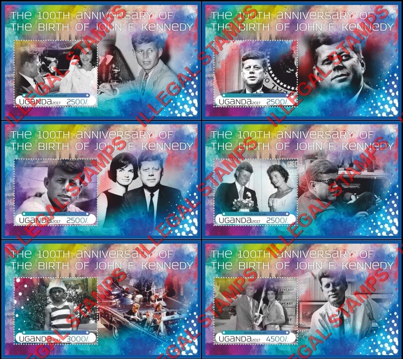 Uganda 2017 John F. Kennedy Illegal Stamp Souvenir Sheets of 1 Uganda 2017 John F. Kennedy Illegal Stamp Souvenir Sheets of 1