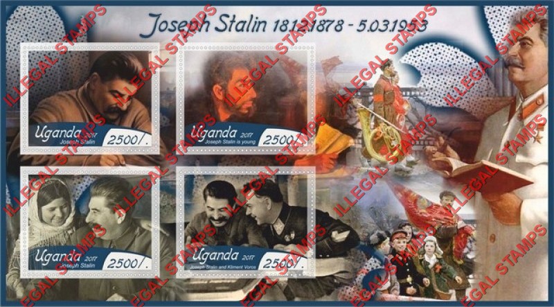 Uganda 2017 Joseph Stalin Illegal Stamp Souvenir Sheet of 4 Uganda 2017 Joseph Stalin Illegal Stamp Souvenir Sheet of 4