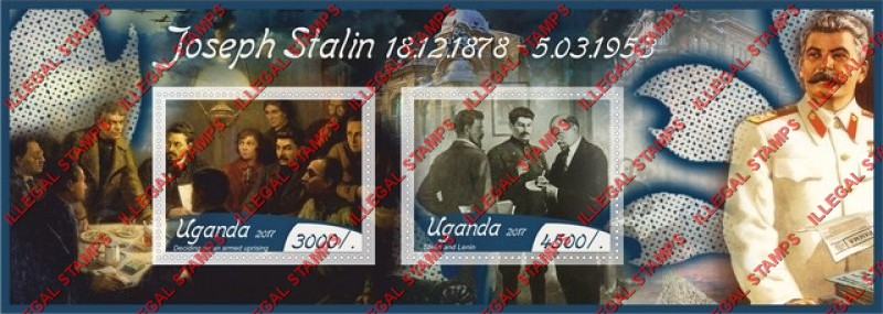 Uganda 2017 Joseph Stalin Illegal Stamp Souvenir Sheet of 2 Uganda 2017 Joseph Stalin Illegal Stamp Souvenir Sheet of 2