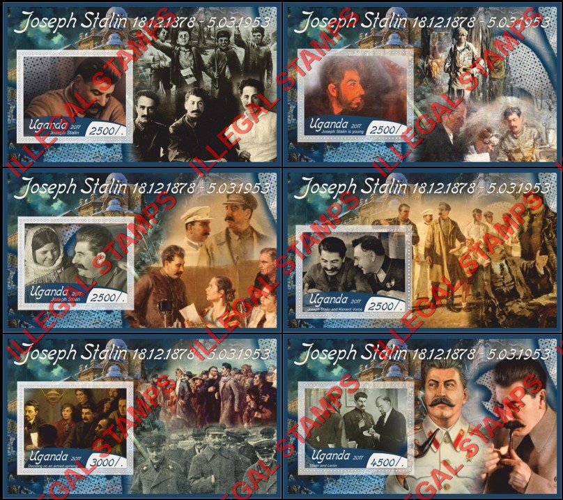 Uganda 2017 Joseph Stalin Illegal Stamp Souvenir Sheets of 1 Uganda 2017 Joseph Stalin Illegal Stamp Souvenir Sheets of 1