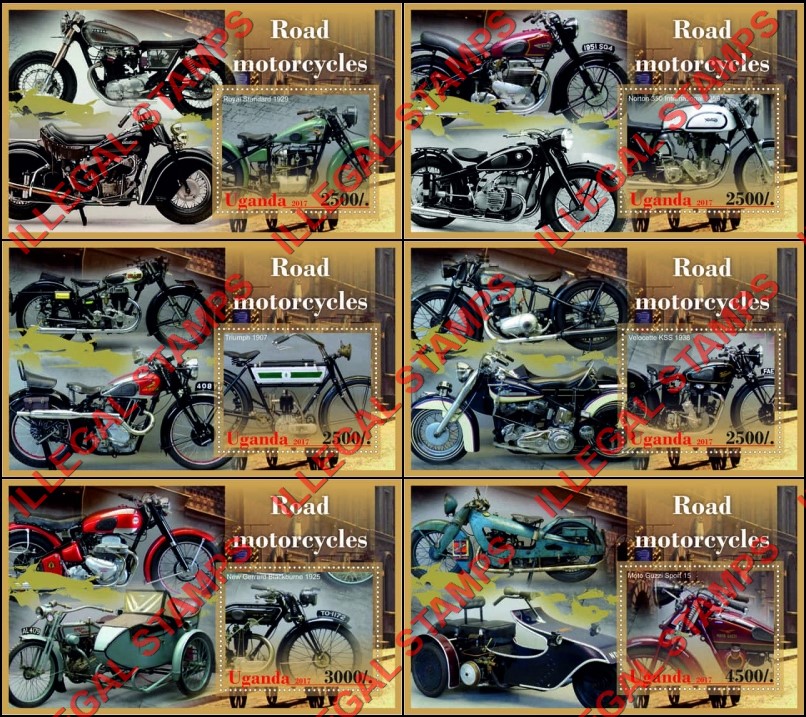 Uganda 2017 Motorcycles Illegal Stamp Souvenir Sheets of 1 Uganda 2017 Motorcycles Illegal Stamp Souvenir Sheets of 1