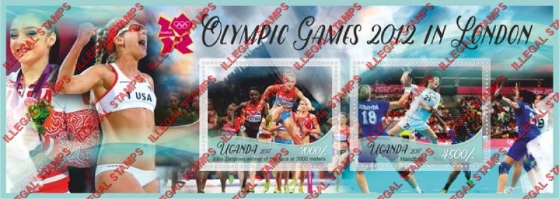 Uganda 2017 Olympic Games in London in 2012 Illegal Stamp Souvenir Sheet of 2 Uganda 2017 Olympic Games in London in 2012 Illegal Stamp Souvenir Sheet of 2
