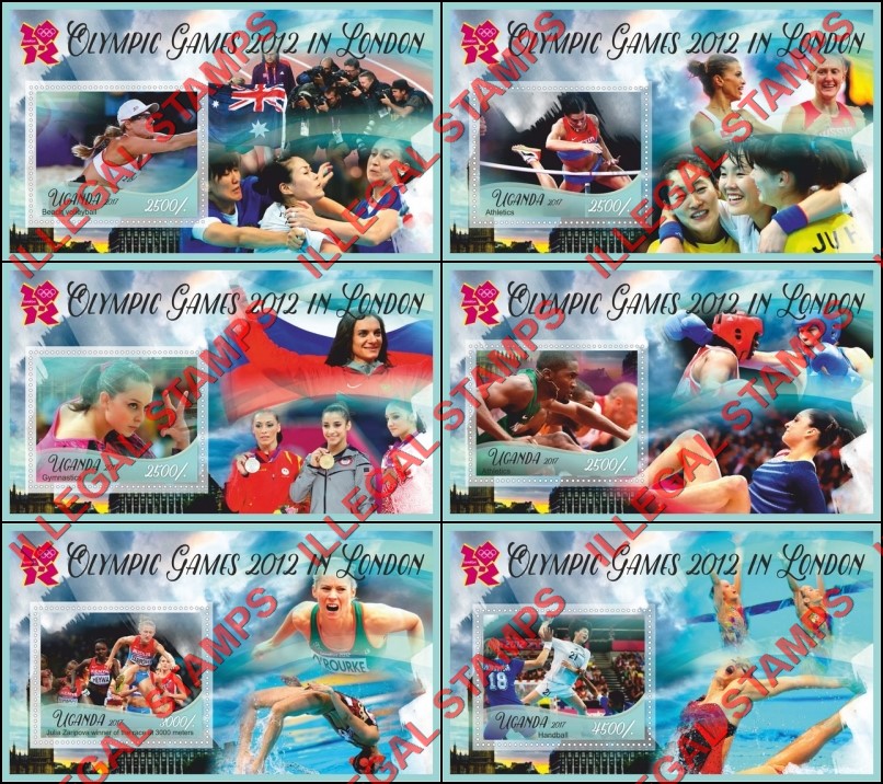 Uganda 2017 Olympic Games in London in 2012 Illegal Stamp Souvenir Sheets of 1 Uganda 2017 Olympic Games in London in 2012 Illegal Stamp Souvenir Sheets of 1