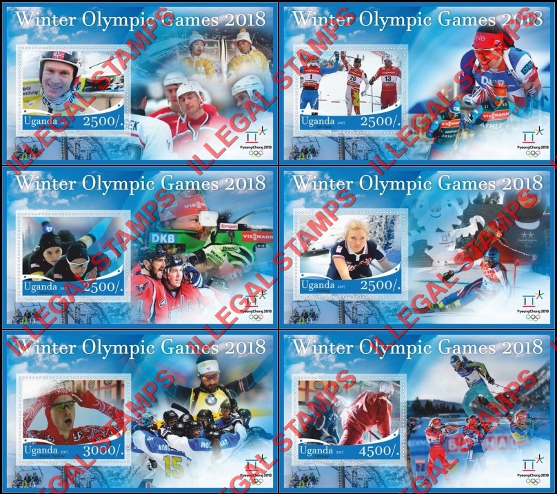 Uganda 2017 Olympic Games in PyeongChang in 2018 Illegal Stamp Souvenir Sheets of 1 Uganda 2017 Olympic Games in PyeongChang in 2018 Illegal Stamp Souvenir Sheets of 1