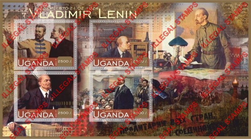 Uganda 2017 Vladimir Lenin Illegal Stamp Souvenir Sheet of 4 Uganda 2017 Vladimir Lenin Illegal Stamp Souvenir Sheet of 4