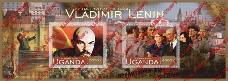 Uganda 2017 Vladimir Lenin Illegal Stamp Souvenir Sheet of 2 Uganda 2017 Vladimir Lenin Illegal Stamp Souvenir Sheet of 2