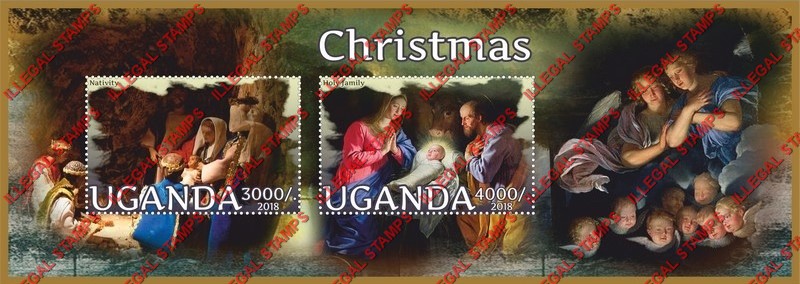 Uganda 2018 Christmas Paintings Illegal Stamp Souvenir Sheet of 2 Uganda 2018 Christmas Paintings Illegal Stamp Souvenir Sheet of 2