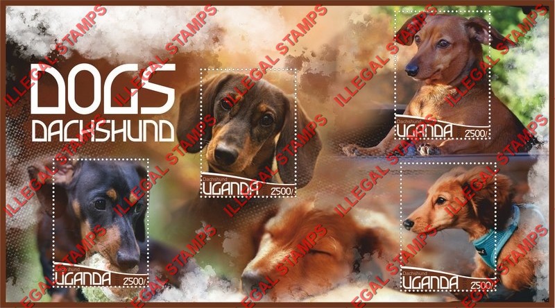 Uganda 2018 Dogs Dachshund Illegal Stamp Souvenir Sheet of 4 Uganda 2018 Dogs Dachshund Illegal Stamp Souvenir Sheet of 4