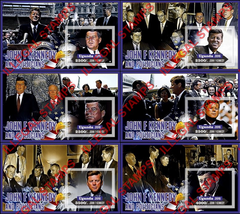 Uganda 2018 John F. Kennedy and Politicians Illegal Stamp Souvenir Sheets of 1 Uganda 2018 John F. Kennedy and Politicians Illegal Stamp Souvenir Sheets of 1