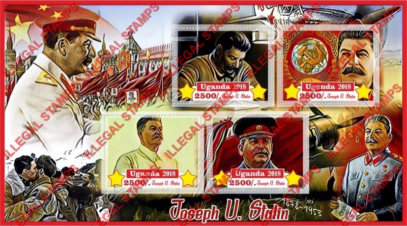 Uganda 2018 Joseph Stalin Illegal Stamp Souvenir Sheet of 4 Uganda 2018 Joseph Stalin Illegal Stamp Souvenir Sheet of 4