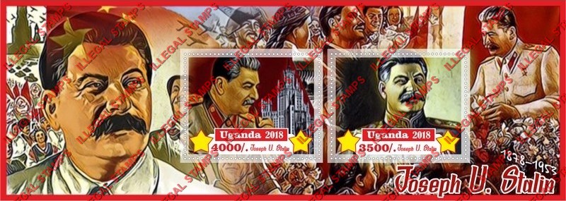 Uganda 2018 Joseph Stalin Illegal Stamp Souvenir Sheet of 2 Uganda 2018 Joseph Stalin Illegal Stamp Souvenir Sheet of 2