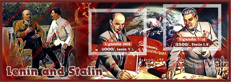 Uganda 2018 Lenin and Stalin (different) Illegal Stamp Souvenir Sheet of 2 Uganda 2018 Lenin and Stalin (different) Illegal Stamp Souvenir Sheet of 2