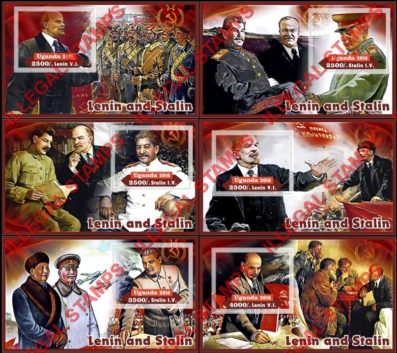 Uganda 2018 Lenin and Stalin (different) Illegal Stamp Souvenir Sheets of 1 Uganda 2018 Lenin and Stalin (different) Illegal Stamp Souvenir Sheets of 1