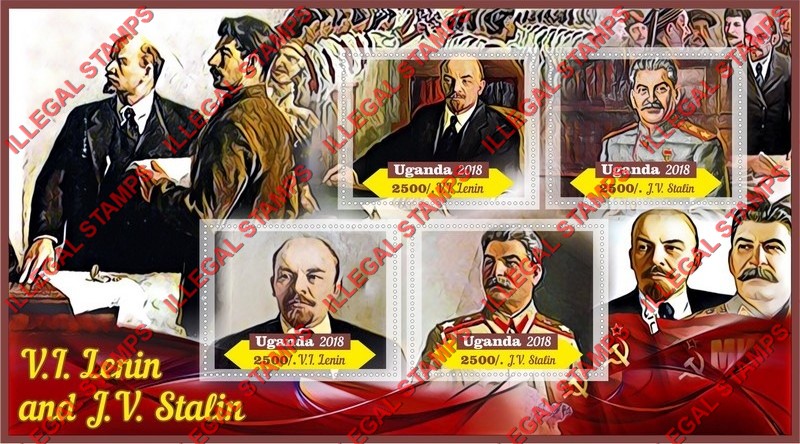 Uganda 2018 Lenin and Stalin Illegal Stamp Souvenir Sheet of 4 Uganda 2018 Lenin and Stalin Illegal Stamp Souvenir Sheet of 4