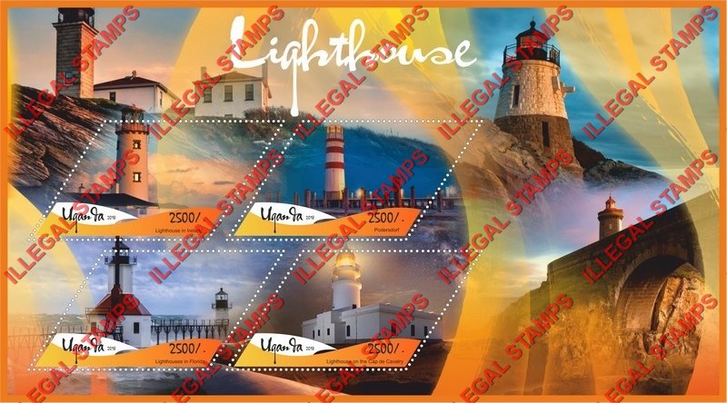 Uganda 2018 Lighthouses Illegal Stamp Souvenir Sheet of 4 Uganda 2018 Lighthouses Illegal Stamp Souvenir Sheet of 4