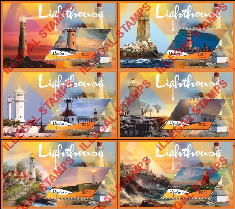 Uganda 2018 Lighthouses Illegal Stamp Souvenir Sheets of 1 Uganda 2018 Lighthouses Illegal Stamp Souvenir Sheets of 1