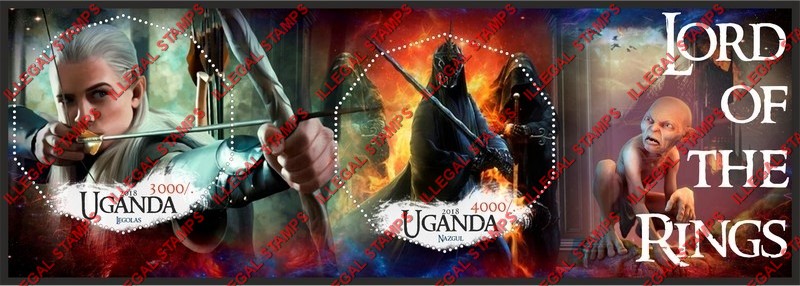 Uganda 2018 Lord of the Rings Illegal Stamp Souvenir Sheet of 2 Uganda 2018 Lord of the Rings Illegal Stamp Souvenir Sheet of 2