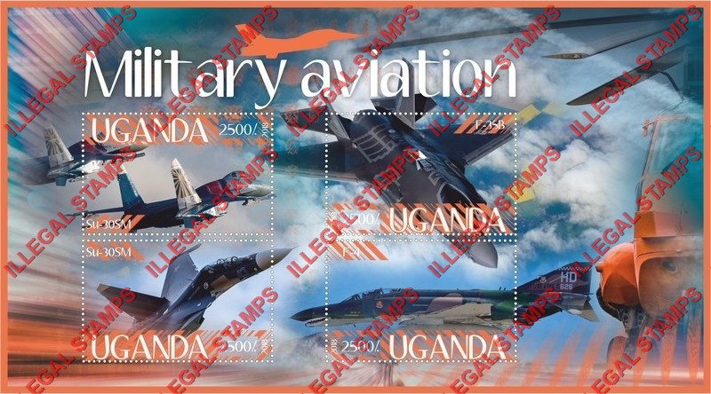 Uganda 2018 Military Aviation Illegal Stamp Souvenir Sheet of 4 Uganda 2018 Military Aviation Illegal Stamp Souvenir Sheet of 4