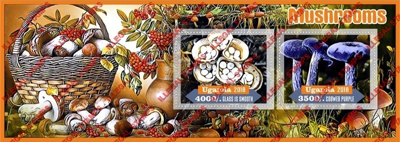 Uganda 2018 Mushrooms (different) Illegal Stamp Souvenir Sheet of 2 Uganda 2018 Mushrooms (different) Illegal Stamp Souvenir Sheet of 2