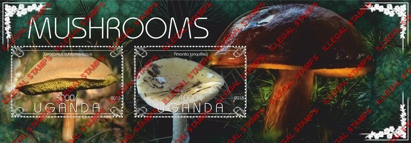 Uganda 2018 Mushrooms Illegal Stamp Souvenir Sheet of 2 Uganda 2018 Mushrooms Illegal Stamp Souvenir Sheet of 2