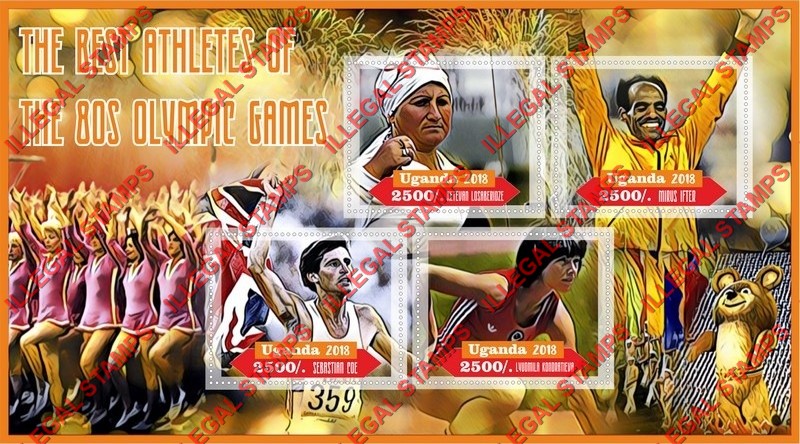 Uganda 2018 Olympic Games 1980 Best Athletes Illegal Stamp Souvenir Sheet of 4 Uganda 2018 Olympic Games 1980 Best Athletes Illegal Stamp Souvenir Sheet of 4