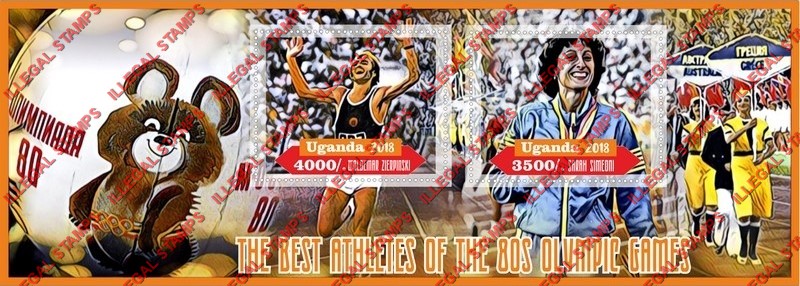 Uganda 2018 Olympic Games 1980 Best Athletes Illegal Stamp Souvenir Sheet of 2 Uganda 2018 Olympic Games 1980 Best Athletes Illegal Stamp Souvenir Sheet of 2