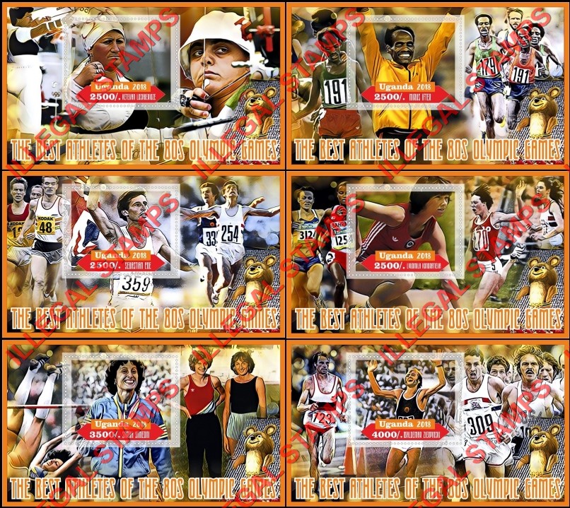 Uganda 2018 Olympic Games 1980 Best Athletes Illegal Stamp Souvenir Sheets of 1 Uganda 2018 Olympic Games 1980 Best Athletes Illegal Stamp Souvenir Sheets of 1