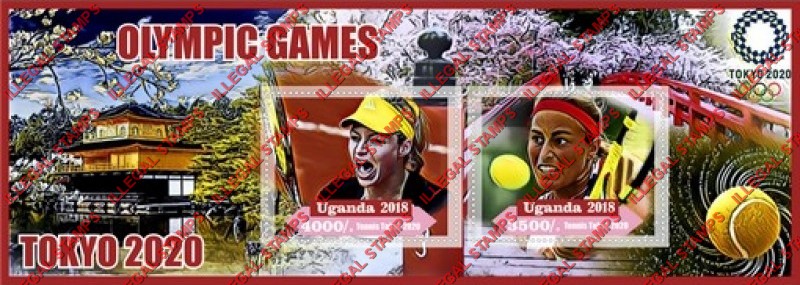 Uganda 2018 Olympic Games in Tokyo 2020 Tennis Illegal Stamp Souvenir Sheet of 2 Uganda 2018 Olympic Games in Tokyo 2020 Tennis Illegal Stamp Souvenir Sheet of 2