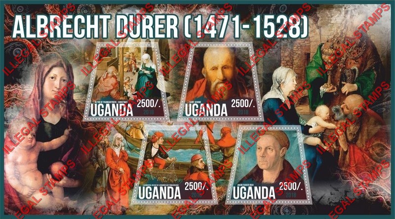 Uganda 2018 Paintings by Albrecht Durer Illegal Stamp Souvenir Sheet of 4 Uganda 2018 Paintings by Albrecht Durer Illegal Stamp Souvenir Sheet of 4