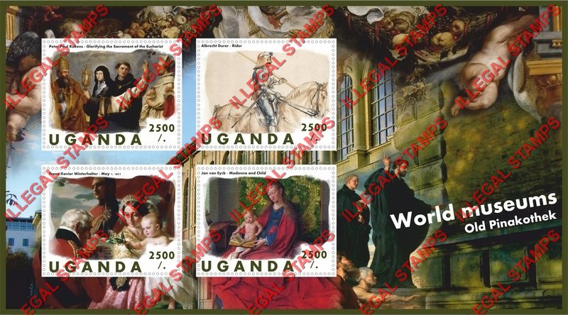 Uganda 2018 Paintings in World Museums Old Pinakothek Illegal Stamp Souvenir Sheet of 4 Uganda 2018 Paintings in World Museums Old Pinakothek Illegal Stamp Souvenir Sheet of 4