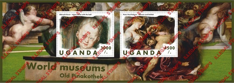 Uganda 2018 Paintings in World Museums Old Pinakothek Illegal Stamp Souvenir Sheet of 2 Uganda 2018 Paintings in World Museums Old Pinakothek Illegal Stamp Souvenir Sheet of 2