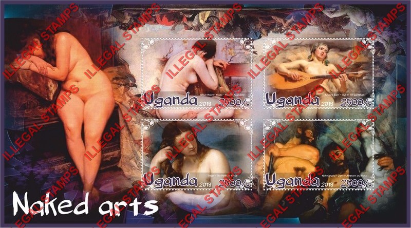 Uganda 2018 Paintings Naked Arts Illegal Stamp Souvenir Sheet of 4 Uganda 2018 Paintings Naked Arts Illegal Stamp Souvenir Sheet of 4