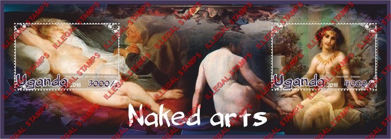 Uganda 2018 Paintings Naked Arts Illegal Stamp Souvenir Sheet of 2 Uganda 2018 Paintings Naked Arts Illegal Stamp Souvenir Sheet of 2