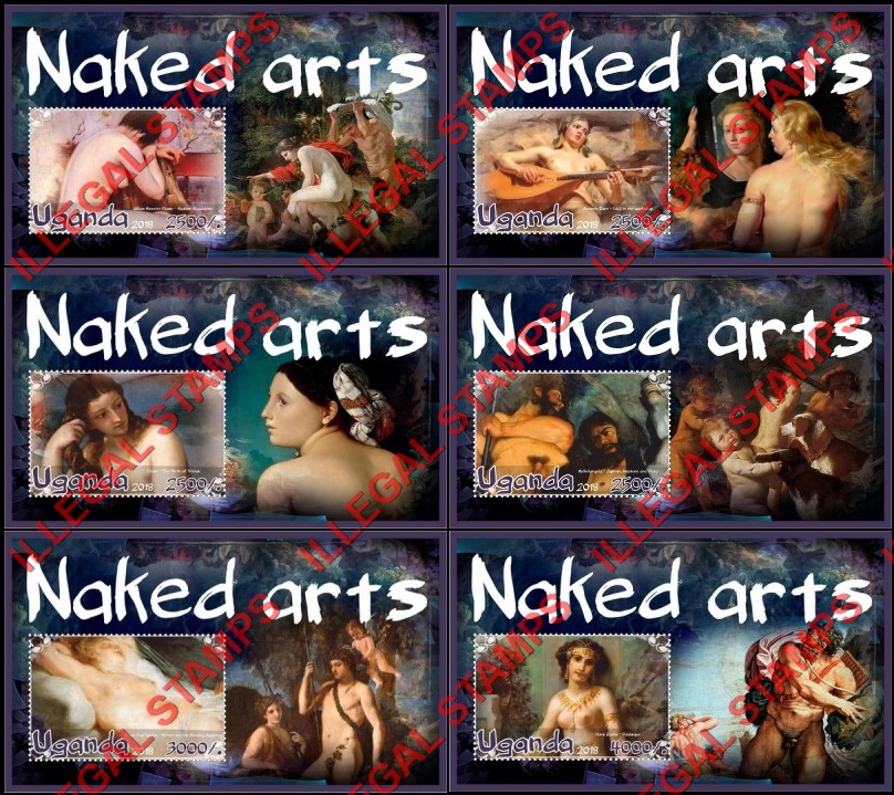 Uganda 2018 Paintings Naked Arts Illegal Stamp Souvenir Sheets of 1 Uganda 2018 Paintings Naked Arts Illegal Stamp Souvenir Sheets of 1