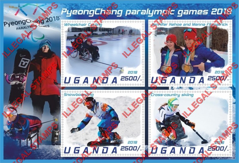 Uganda 2018 Paralympic Games in PyeongChang Illegal Stamp Souvenir Sheet of 4 Uganda 2018 Paralympic Games in PyeongChang Illegal Stamp Souvenir Sheet of 4