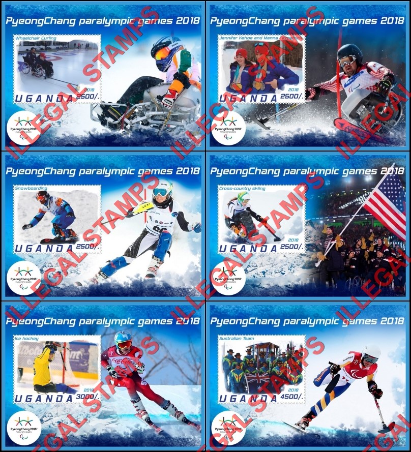 Uganda 2018 Paralympic Games in PyeongChang Illegal Stamp Souvenir Sheets of 1 Uganda 2018 Paralympic Games in PyeongChang Illegal Stamp Souvenir Sheets of 1