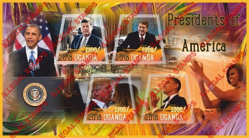 Uganda 2018 Presidents of America Illegal Stamp Souvenir Sheet of 4 Uganda 2018 Presidents of America Illegal Stamp Souvenir Sheet of 4
