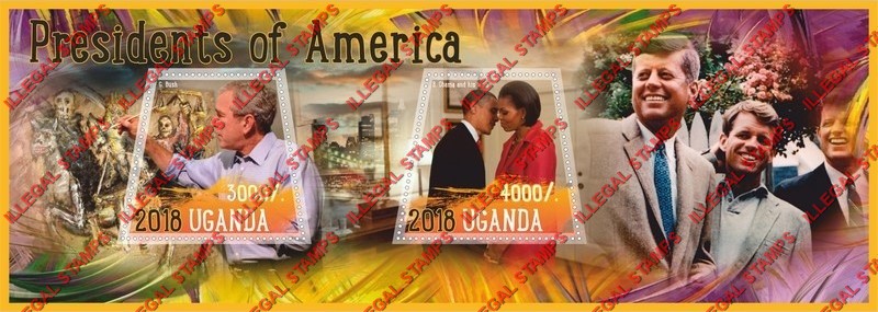 Uganda 2018 Presidents of America Illegal Stamp Souvenir Sheet of 2 Uganda 2018 Presidents of America Illegal Stamp Souvenir Sheet of 2