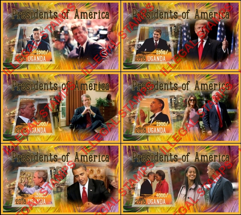 Uganda 2018 Presidents of America Illegal Stamp Souvenir Sheets of 1 Uganda 2018 Presidents of America Illegal Stamp Souvenir Sheets of 1