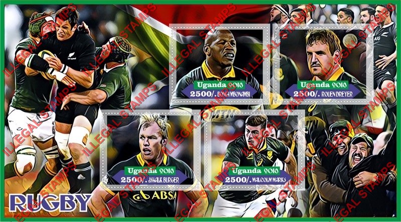 Uganda 2018 Rugby Players Illegal Stamp Souvenir Sheet of 4 Uganda 2018 Rugby Players Illegal Stamp Souvenir Sheet of 4