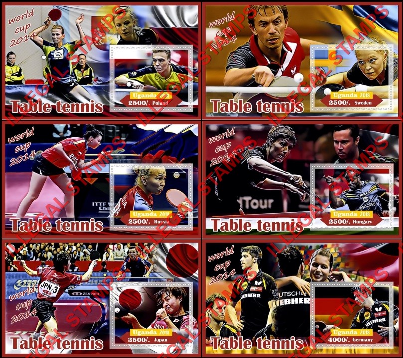 Uganda 2018 Table Tennis World Cup in 2014 Illegal Stamp Souvenir Sheets of 1 Uganda 2018 Table Tennis World Cup in 2014 Illegal Stamp Souvenir Sheets of 1