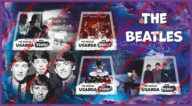Uganda 2018 The Beatles Illegal Stamp Souvenir Sheet of 4 Uganda 2018 The Beatles Illegal Stamp Souvenir Sheet of 4