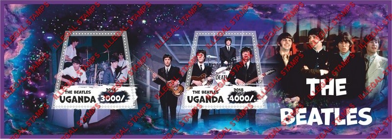 Uganda 2018 The Beatles Illegal Stamp Souvenir Sheet of 2 Uganda 2018 The Beatles Illegal Stamp Souvenir Sheet of 2