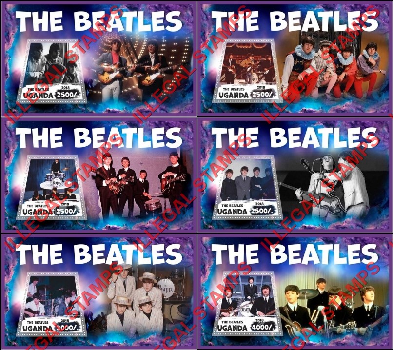 Uganda 2018 The Beatles Illegal Stamp Souvenir Sheets of 1 Uganda 2018 The Beatles Illegal Stamp Souvenir Sheets of 1