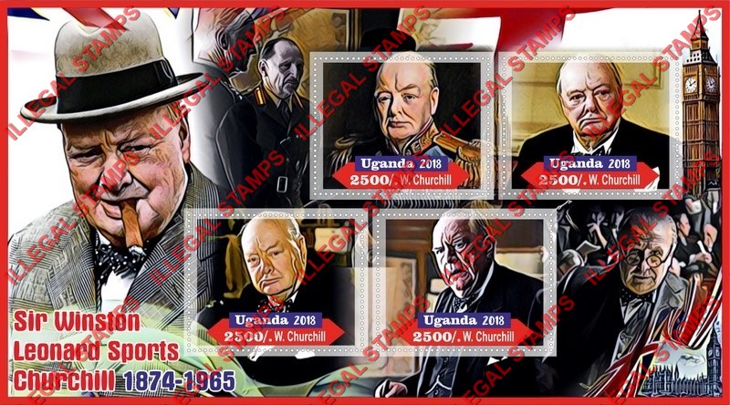 Uganda 2018 Winston Churchill Illegal Stamp Souvenir Sheet of 4 Uganda 2018 Winston Churchill Illegal Stamp Souvenir Sheet of 4