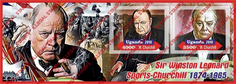 Uganda 2018 Winston Churchill Illegal Stamp Souvenir Sheet of 2 Uganda 2018 Winston Churchill Illegal Stamp Souvenir Sheet of 2