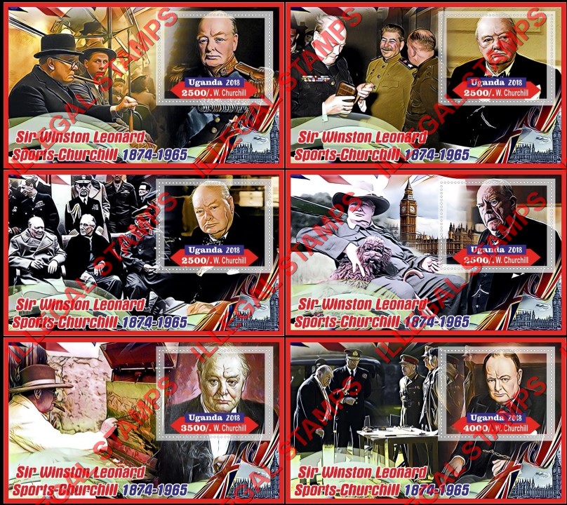 Uganda 2018 Winston Churchill Illegal Stamp Souvenir Sheets of 1 Uganda 2018 Winston Churchill Illegal Stamp Souvenir Sheets of 1
