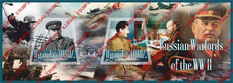Uganda 2018 World War II Russian Warlords Illegal Stamp Souvenir Sheet of 2 Uganda 2018 World War II Russian Warlords Illegal Stamp Souvenir Sheet of 2