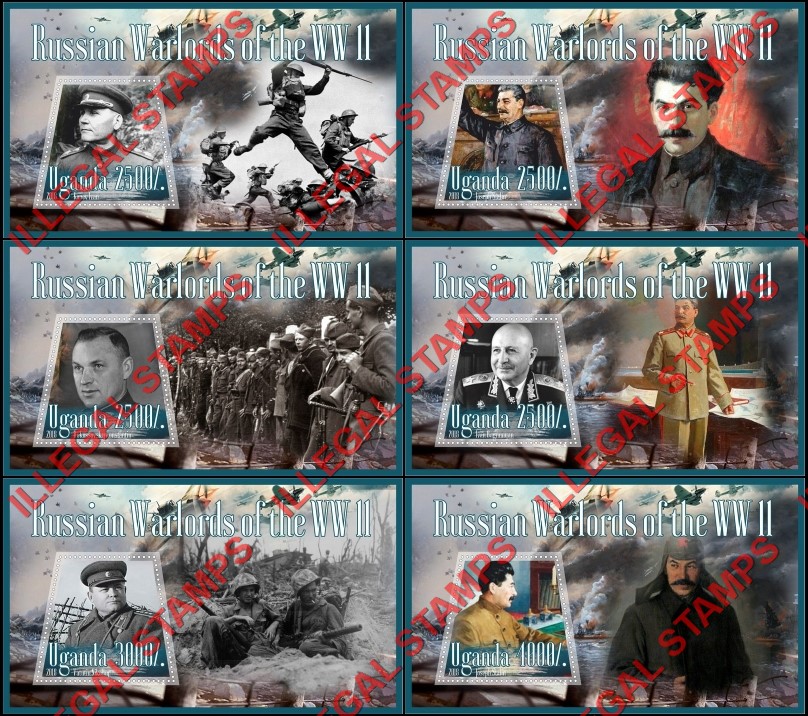 Uganda 2018 World War II Russian Warlords Illegal Stamp Souvenir Sheets of 1 Uganda 2018 World War II Russian Warlords Illegal Stamp Souvenir Sheets of 1